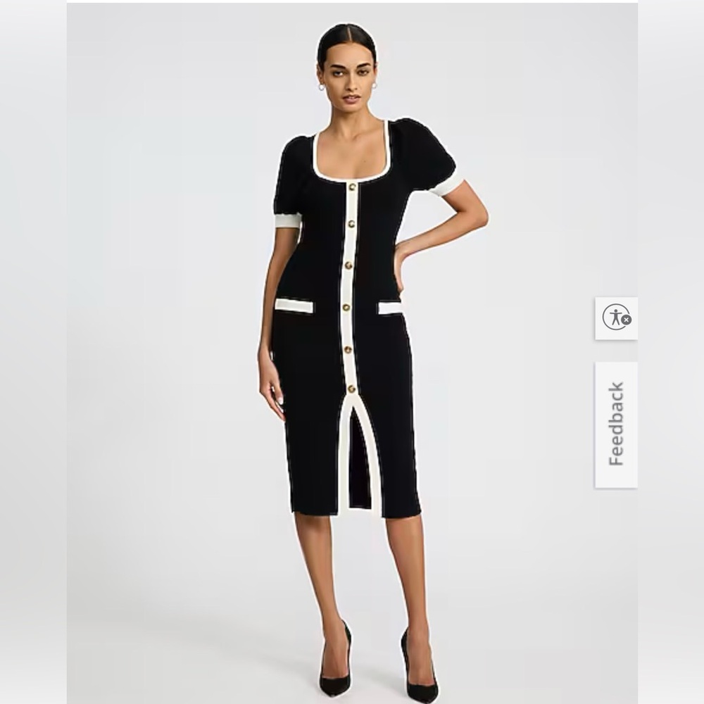 EXPRESS Tipped Short Sleeve Novelty Button Midi Sweater Dress